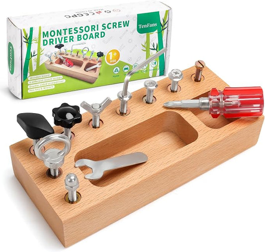 TenFans Montessori Busy Board for Toddlers 3-5 Years, Wooden Screwdriver Activity Board, Fine Motor Skills & Sensory Development Toy, Preschool Learning & Travel | Fine Motor Skills Educational Learning Toy, Sensory Training Preschool Busy Book for K...