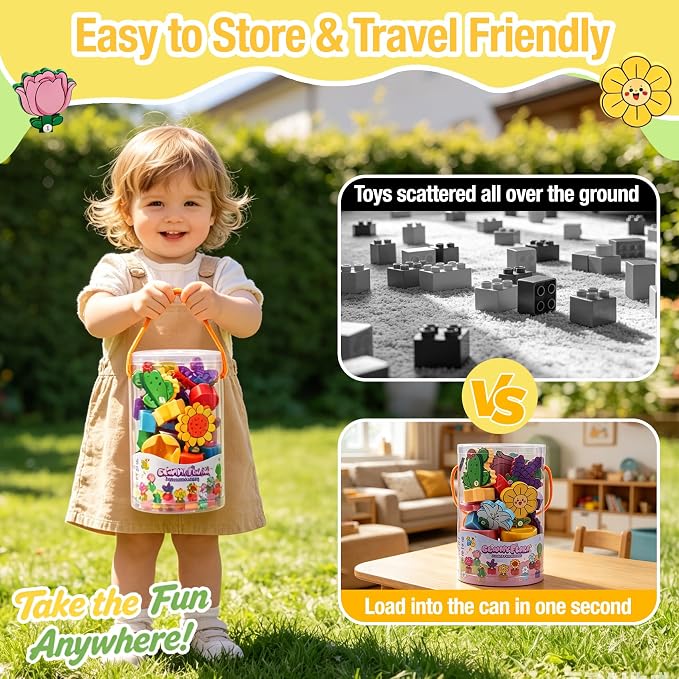 TSYAN Montessori STEM Toys Gift for Toddlers, Bloomy Flora Shape Color Number Sorting Matching Game, Educational Fine Motor Skills Learning Flower Blocks with Storage Tube for Boys Girls 2-4 Year Old