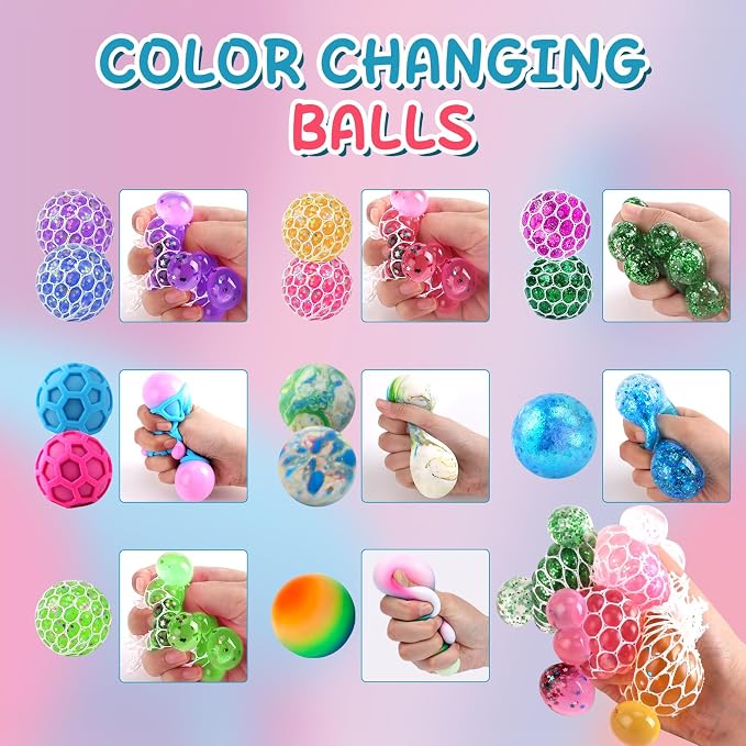 54 Pack Stress Balls, Squishy Balls, Squeeze Balls for Adults | Stress Relief Balls, Prize Box Stuffers, Party Favors
