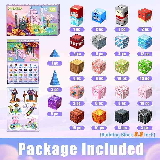 Magnetic Building Blocks 150PCS, STEM Toys Educational Magnet Cubes, Learning Sensory Toys for Kids Ages 3-15, Birthday Gifts for Boys & Girls