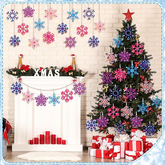 Jetec 72 Set Holiday Snowflake Craft Kit, Felt DIY Winter,Assorted Color | Holiday Arts and Crafts for Boys Girls, Colorful Felt Poms, Self-Adhesive Gem Stickers, Winter Party Ornament DIY