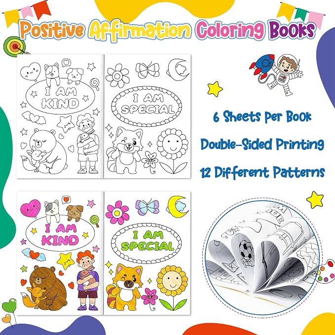 24Pcs Positive Affirmation Coloring Books Motivational DIY Pages | Color-in Drawing Booklet, Promote Confidence Activity, Stress Relieving, Party Favor, School Supplies, Classroom Reward, Gift