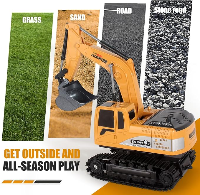 Remote Control Excavator Toys for Boys, RC Excavator Toy for Boys 3 4 5 6 7 8 Year Old Kids Christmas Birthday Gift，RC Digger Truck Construction Vehicles with Metal Shovel & Light
