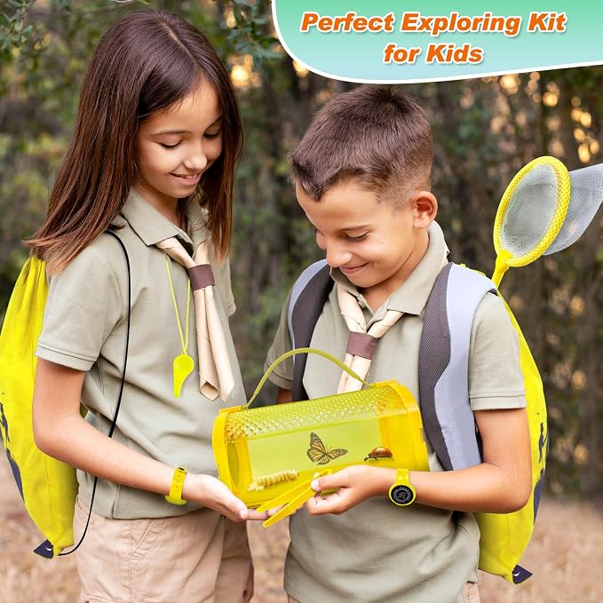 Bug Catcher Kit & Outdoor Explorer Kit for Kids, 10 Pcs Bug Catching Kit | with Toy Cage, Backpack, Flashlight, Outdoor Exploration Toys Gift for Boys Girls 3-12