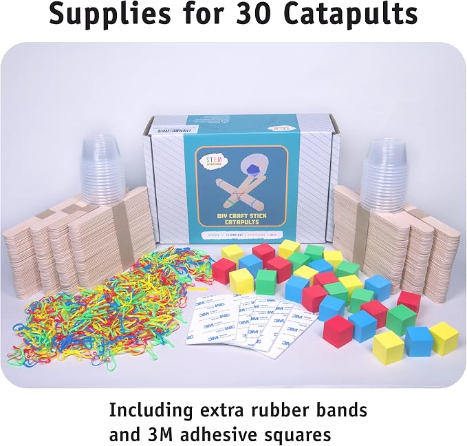 Catapult Kit, 30-Pack - Bulk STEM Project Kit for Classrooms, Ages 8+ | Builds 30 mini catapults with pre-counted supplies for a full class, hands-on physics of force and energy