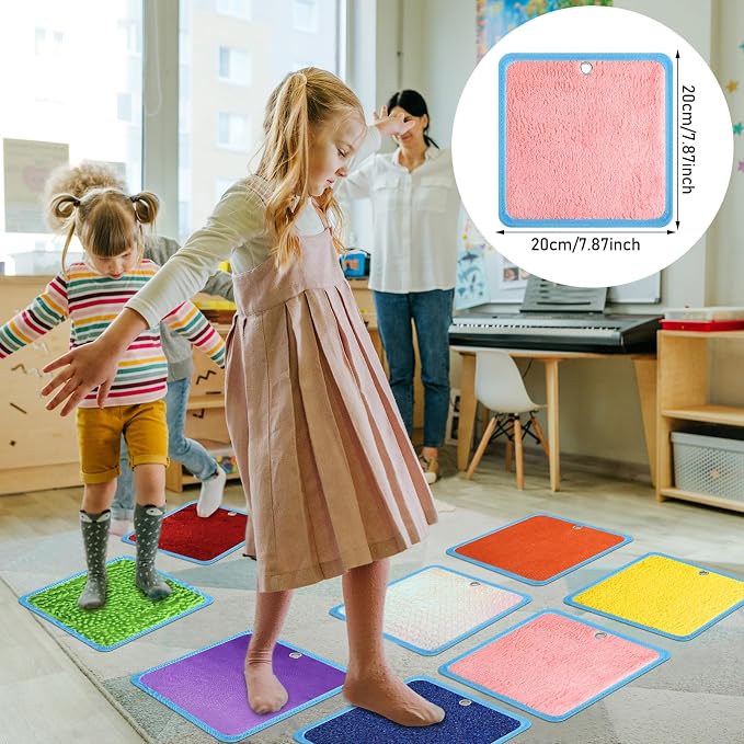 Boao 8 Set Mini Sensory Mats Assorted Textured Play Mats Sensory Floor Tiles Educational Tactile Toys for Activity(7.9 Inch,Square)