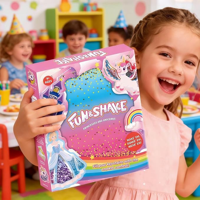 Shake-its Glitter Craft Kits for Kids, DIY Arts & Crafts with Keychains | Unicorns & Princesses, Fun Shake Art Supplies, Creative Arts and Crafts Activity Gifts for Girls & Boys Ages 4 5 6 7 8 9