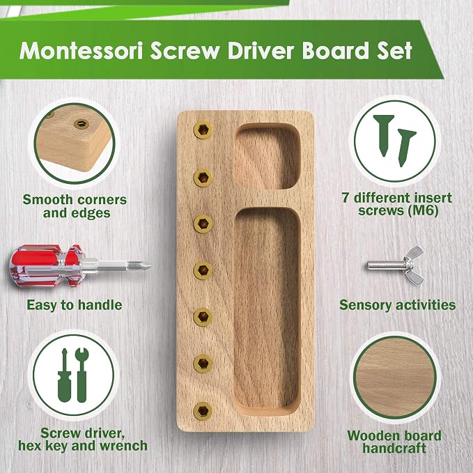 Montessori Screwdriver Board Set - Wooden Montessori Toys for 4 Year Old Kids and Toddlers, Sensory Bin, Fine Motor Skills, STEM Toys
