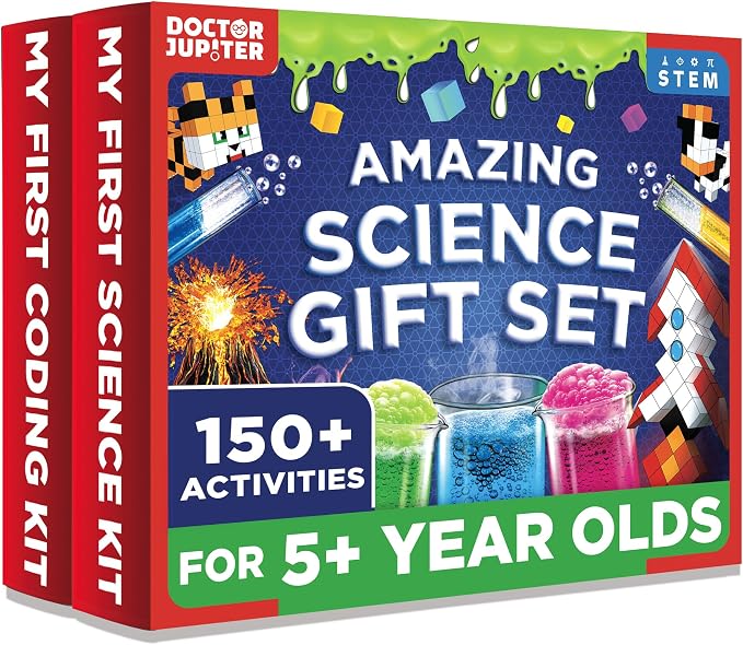 Doctor Jupiter Amazing Science Gift Set for Kids Ages 4+, Birthday Gift | Set of My First Science Kit & Brain Craft Pixel Art Kit, 150+ Activities, Birthday Gift for Boys, Girls Ages 5,6,7,8 STEM Toy