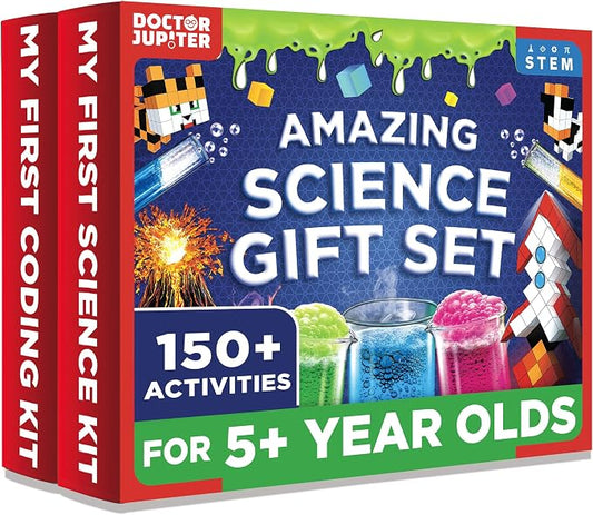 Doctor Jupiter Amazing Science Gift Set for Kids Ages 4+, Birthday Gift | Set of My First Science Kit & Brain Craft Pixel Art Kit, 150+ Activities, Birthday Gift for Boys, Girls Ages 5,6,7,8 STEM Toy