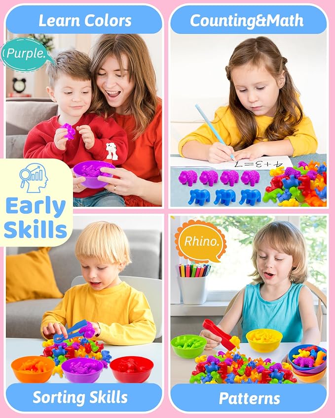 Counting Animals Montessori Toys for 3 4 5 Years Old, Learning Toys Gifts | Sensory Toy for Kids with Autism, Counting Bears, Preschool Sensory Bin Filler, Educational Toy for 3 Year Old, Toddler Gifts