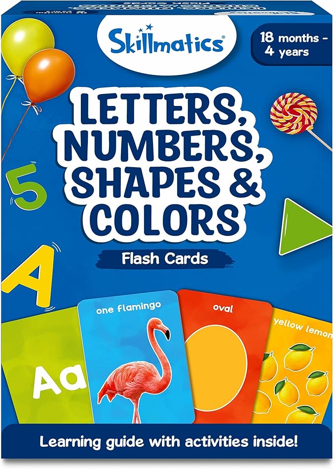 Skillmatics Flash Cards for Toddlers – Letters, Numbers, Shapes & Colors | Thick Flashcards, Montessori Toys, Preschool Learning Aids, Screen-Free & Educational Gift for Kids Ages 1, 2, 3, 4
