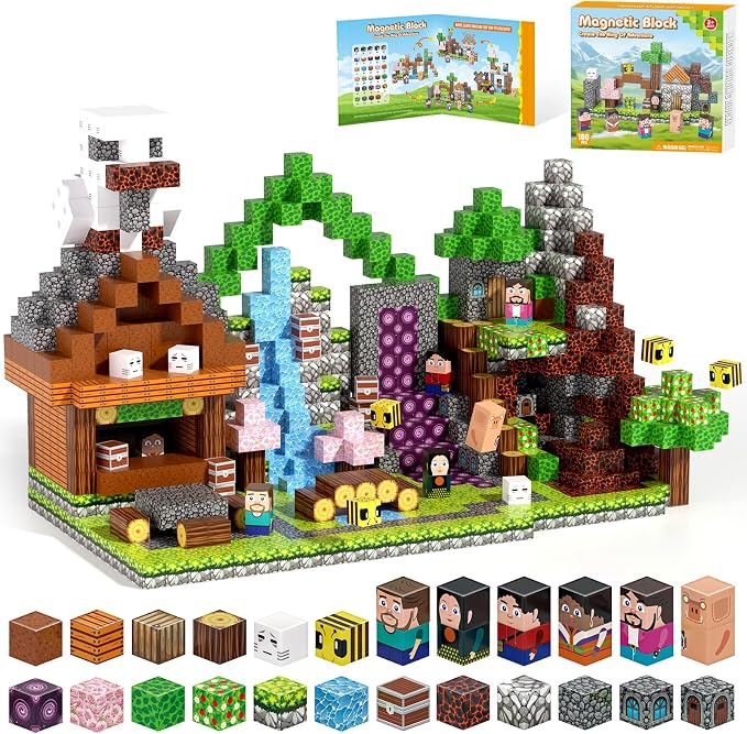 100pcs Magnetic Building Blocks,Magnetic Cubes STEM Sensory Toy for Ages 3+ | Magnet Tiles with 3D Adventure World Theme,,Girl Boys Gifts,Sensory School Classroom Learning,Parent-child Collaboration