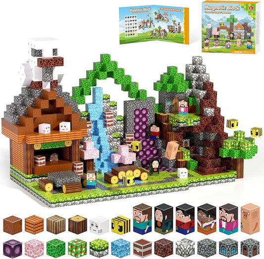 100pcs Magnetic Building Blocks,Magnetic Cubes STEM Sensory Toy for Ages 3+ | Magnet Tiles with 3D Adventure World Theme,,Girl Boys Gifts,Sensory School Classroom Learning,Parent-child Collaboration