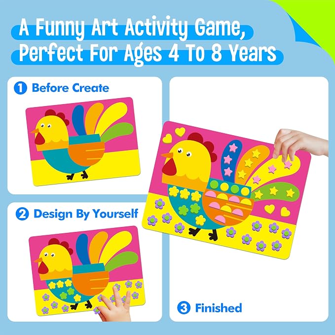 SpriteGru Foam Sticker Art Activity, 20 Farm Animal Art Boards with 1660 Foam Stickers in 10 Colors, Funny DIY Activity Creative Craft Kits Travel Game for Kids, Boys & Girls