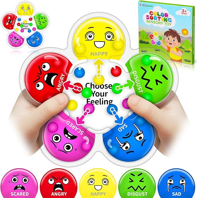 Color Sorting Sensory Toys for Kids with Autism, Autistic 5-7 | Travel Gifts for Kids, Social Emotional Learning Activities, Fine Motor Skills, Calming Fidget Toys, Feelings Wheel, Ages 3+