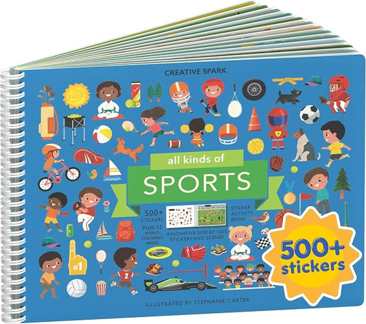 All Kinds of Sports 500+ Kids Sticker Book by Cupkin Fun Toddler Travel Activity Coloring and Sticker Book, Road Trip Essentials, 12 Coloring Pages 12 Scenes for Ages 2–8 Years