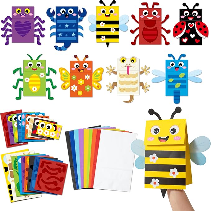 WATINC Hand Puppet Making Kit, Paper Sock Puppet Toys for Kids (Insects) | 9 Styles, Make Your Own Storytelling & Role Play Crafts, Creative Group Activity, Party Favors & Gifts for Kids Ages 4-8