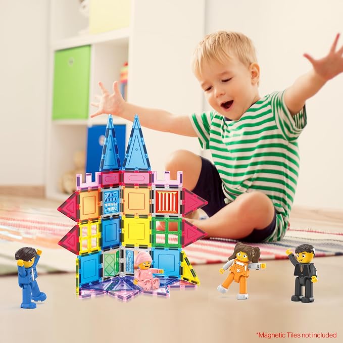 PicassoTiles 8 Piece Magnetic Action Figures Family Character Set Compatible with Magnet Tile Building Blocks STEM Educational Toy for Kids Pretend Play Construction Expansion Pack Creative Play PTA11