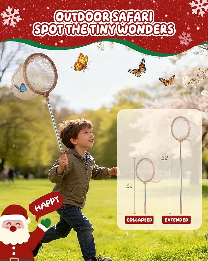 Bug Catcher Kit for Kids Outdoor Explorer Kit with Insect Cage, Observation Box, Magnifying Glass, 8 Toy Bugs, Net & 10 Cards, STEM Educational Toys Gifting for Boys & Girls Ages 3+