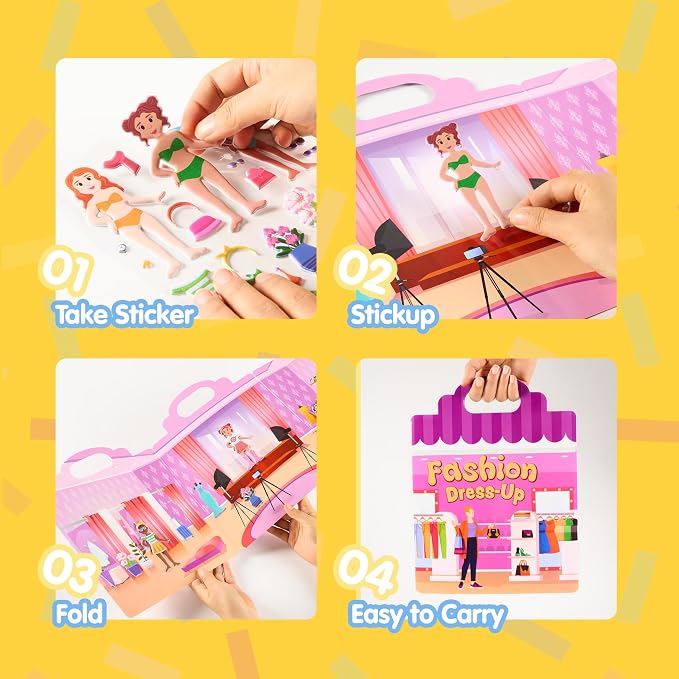 JOYIN Fashion Dress-Up Reusable Sticker Book for Toddlers, 3D Sticker Book for Kids 3 4 5, Travel Essentials, Airplane Activity Toys, Crafts Gifts, Birthday Gifts