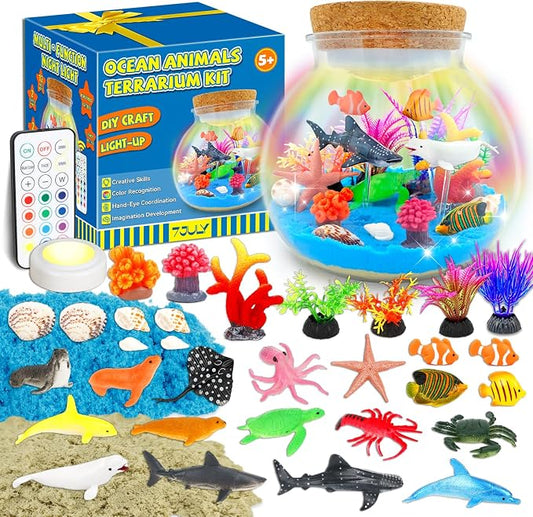 7july Ocean Animals Terrarium Crafts Kit for Kids-LED Night Light Up & Remote Birthday Gifts Toys for Girls Ages5 6 7 8 9 10 Year Old