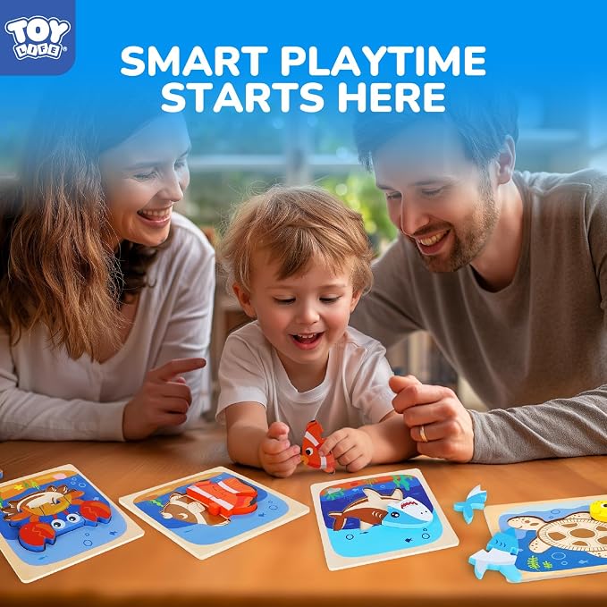 TOY Life Wooden Puzzles for Toddlers 2-4, Sea Animals Puzzles for Toddlers 1-3, Wood Puzzles Educational Montessori Toys Gifts for 1 2 3 Year Old, Baby Kids Learning Toy