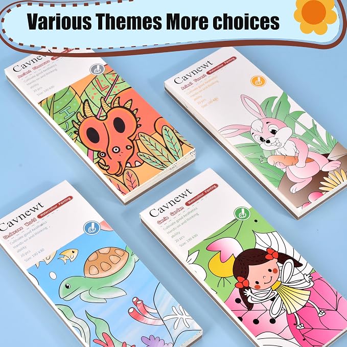 Cavnewt 4Pack Mini Paint Pads, Watercolor Paint Pad, Pocket Watercolor Painting Book, Mess Free Water Color Paint Set Arts, Travel Paint Watercolor Coloring Book Set for Kids, Boys and Girls