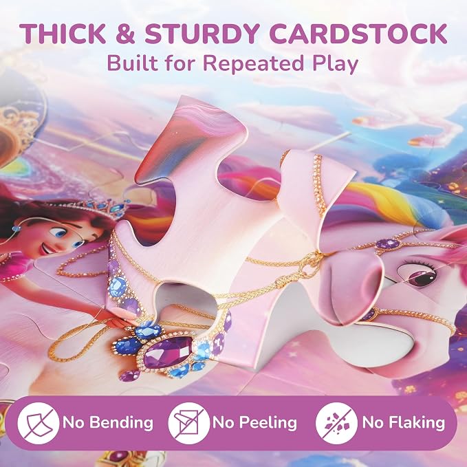 BenBen Floor Puzzles for Kids Ages 4-6, 2 x 3 Feet Unicorn Princess Puzzle | 48 Pieces Extra-Thick Large Piece Jumbo Jigsaw Puzzle for Toddlers, Preschool Educational Toy with Storage Box for Girls Boy