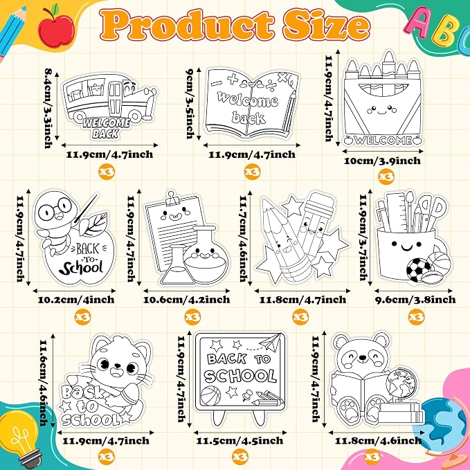 Back to School Coloring Art Craft Kits - 30Pcs Color Your Own Welcome Back Magnets for Kids DIY First Day of School Coloring Magnet for Classroom Activity Fridge Refrigerator Decors