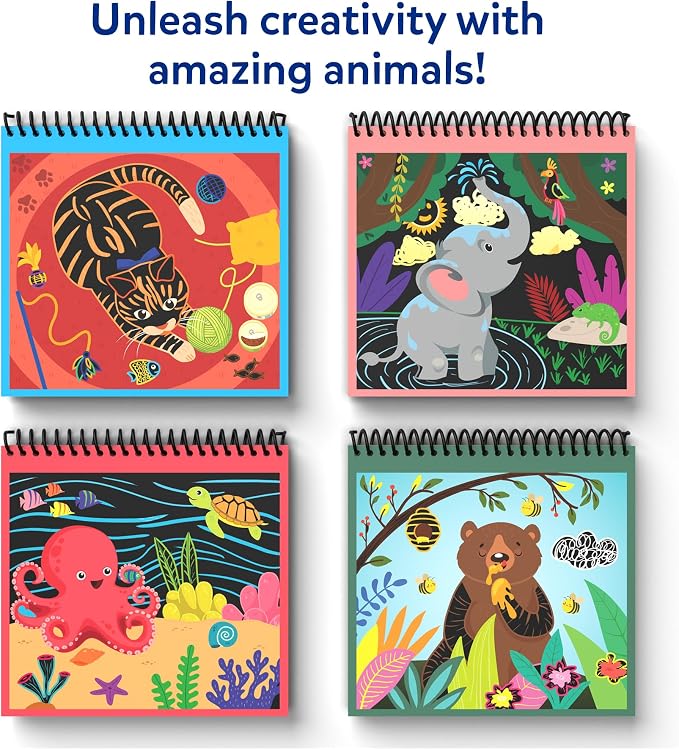Skillmatics Magical Scratch Art Book – Animals, Paper Craft Kit, Travel Toy | DIY Craft Kits & Supplies, 30+ Scratch Stickers, Travel Toys, Screen-Free, Gift for Girls & Boys Ages 3, 4, 5, 6, 7, 8