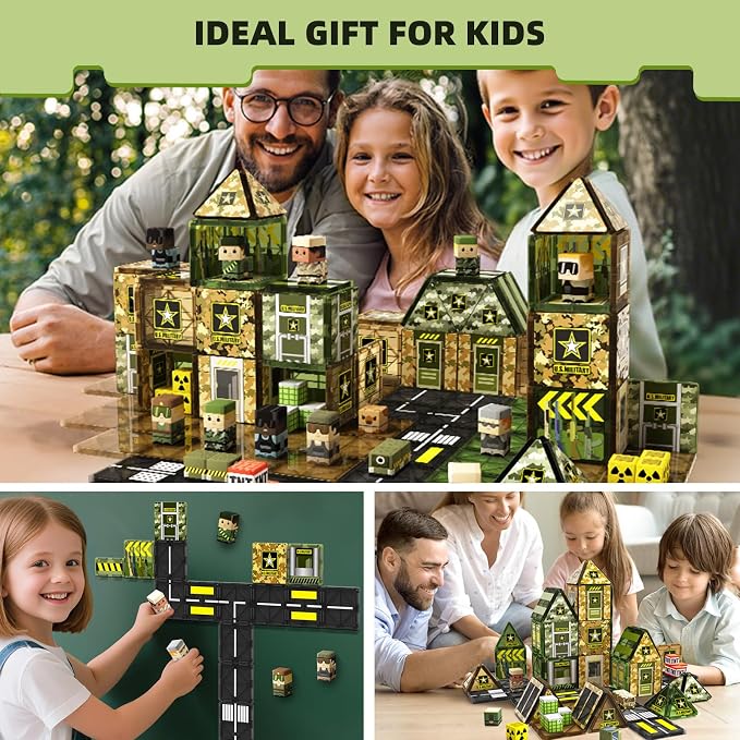 GobiDex 100PCS Magnetic Building Blocks Army Toys for Boys | STEM Military Magnetic Tiles with Army Men, Magnet Construction Toys for Kids Ages 3-5 5-7 4-8, Birthday Gifts for Boys Girls