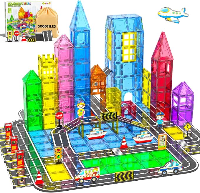 106Pcs Christmas Magnetic Tiles, Magnetic Building Blocks, Preschool Montessori Toys Gift for 3+ Year Old Boys and Girls, Sensory Toys for Kids Aged 3-5 and 4-8, Ideas for Toddler with Autism