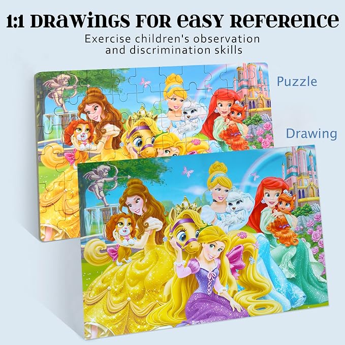 MZZOTOY Princess Puzzles for Kids Ages 4-8, 60 Pieces for Kids Ages 3-5 Princess Puzzle for Girls and Boys Toys Jigsaw Puzzles in a Metal Box Educational Puzzles (Princess)