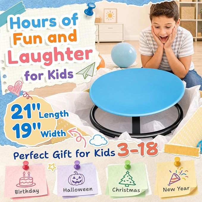 Pterying 21" L × 19" W Large Size Spinning Chair for Autistic Kids, Ages3+ | Autism Sensory Products, Sensory Toys Gifts for Kids with Autism & ADHD, Training Body Coordination, Azure Rounded Shape