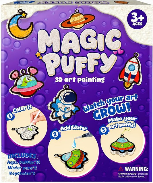 Artnedu Magic Puffy Paint Kit-Space & Astronauts,3D Art Kit,Mess-Free Toy | DIY Magic Puffy Keychain,Paint By Craft Kits for Kids,Travel Toys & Creative Gift for Girls & Boys Ages 4, 5, 6, 7, 8, 9, 10