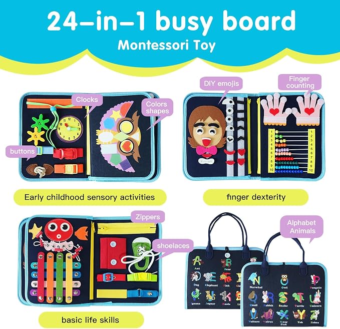 Montessori Busy Board Toy for Toddlers - A Suitable Birthday Gift for 3-Year-olds, an Interactive Playbook for Toddlers, a Sensory Activity Book, and a Quiet, Busy Book Travel Toy