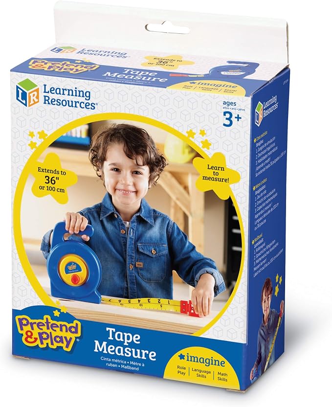 Learning Resources Pretend Play 3" Long Tape Measure - Kids Construction Toys, Preschool Activities, Pretend Play For Toddlers , Height Measurement Counting Tool, Fine Motor Skills, Homeschool