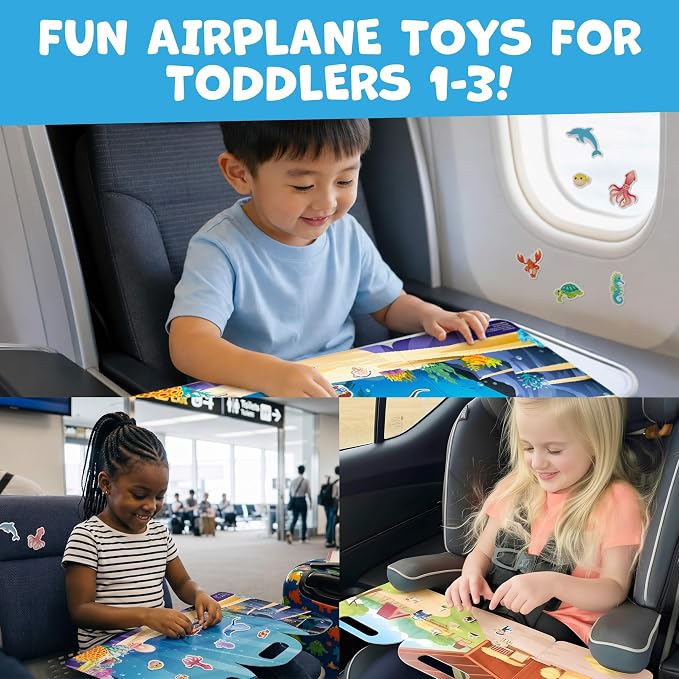 Reusable Sticker Books for Toddlers 1-3, Stickers for Toddlers 2-4 Years - Stickers for Kids Airplane Toys for Toddler 1-3, Toddler Travel Toys - Reusable Sticker Book Birthday Gifts for Boys Girls