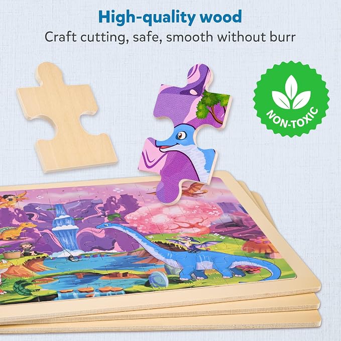 SYNARRY Wooden Dinosaur Puzzles for Kids Ages 4-6, 6 Packs 60 PCs Jigsaw Puzzles Educational Toys Gifts for Children Ages 4-8, Easter Basket Stuffers Gifts Toys for Kids
