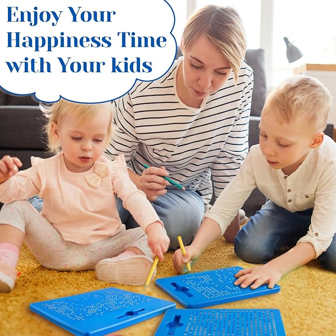 Yexiya 3 Pcs Magnetic Drawing Board for Kids, Toddler Travel Drawing Kit Magnet Sketch Thread Board with Stylus Pen and Beads Toy for Child Quiet Time Activities (7 x 8.5 Inches,Blue)