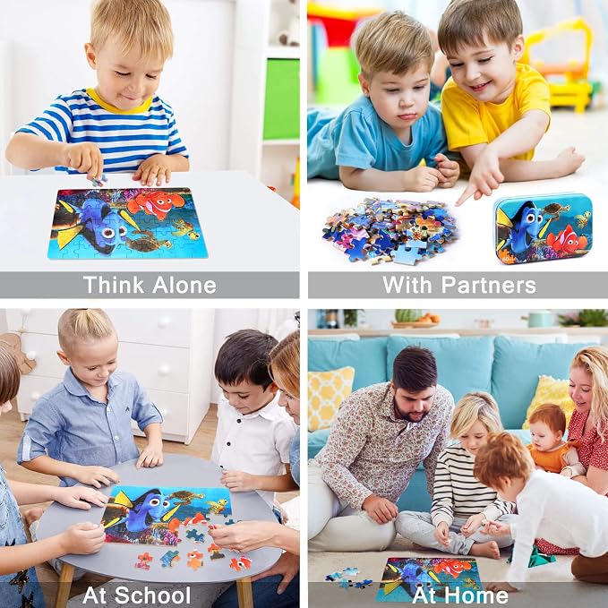 LELEMON Ocean Puzzles for Kids Ages 4-6,Underwater World 60 Piece Puzzles for Kids Ages 4-8,Children Jigsaw Puzzles in a Metal Box,Educational Learning Puzzle Toys for Girls and Boys | Ocean Children Jigsaw Puzzles for Kids Ages 3-5 Kids Puzzles,Educat...