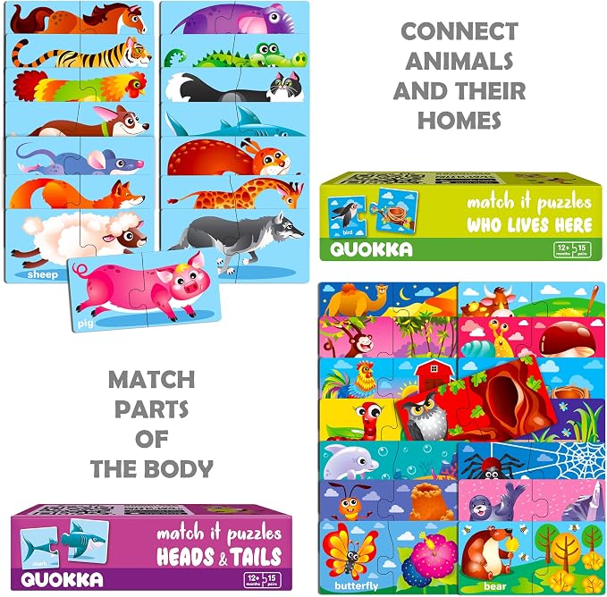 QUOKKA 5X MEGASET Puzzles for Toddlers 3-5 - Matching Games for Kids Ages 2-4 - Numbers Animals Opposites ABC Learning for Toddlers 1-3 Year Old - Educational Toy Activities for Boy and Girl