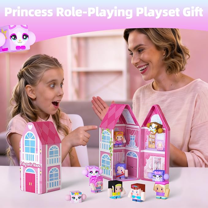 GobiDex Magnetic Travel Toys Figures Set with a Portable Tin for Girls 3+ | Princess Game, STEM Sensory, Doll House, Airplane Essential, Birthday Gift, Road Trip, Compatible, Poseable Animals & People