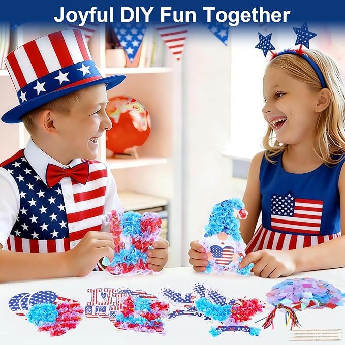 Fennoral 24 Pack 4th of July Craft Kit for Kids | Make You Own Patriotic Poke in Art DIY for 250th Anniversary of USA Independence Day Classroom Activities Party Decoration