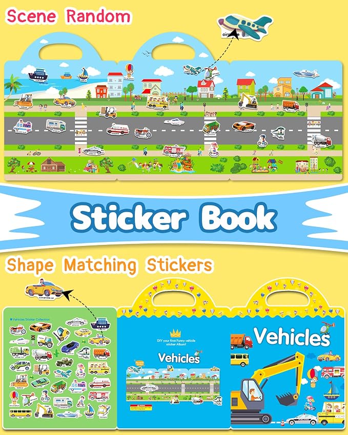 Benresive Reusable Sticker Book for Toddlers, Travel Stickers for Kids | Toddler Travel Activities Toys, Birthday Gifts for Boys & Girls, Airplane Travel & Road Trip Essentials Kids