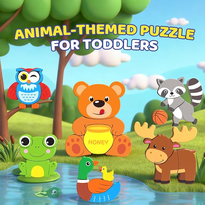 BenBen Wooden Puzzles for Toddlers 1-3, 6 Pack Animal Puzzles for Toddlers 2-4, Montessori Toys for 1 2 3 Year Old Boys Girls, Learning Educational Preschool Toys