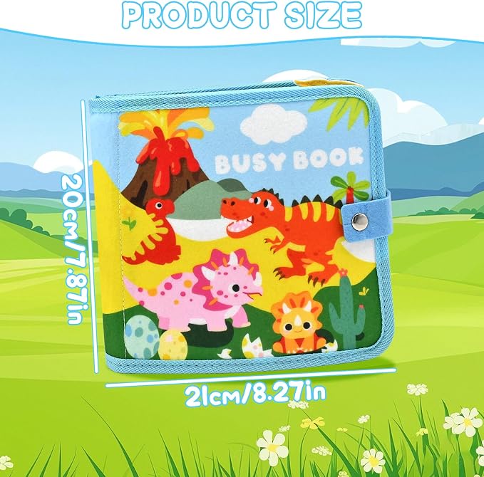 Dinosaur Educational Book for Toddlers 1-3, Montessori Quiet Toy & Busy Board for Kids, Travel Toys with Life Skills & Educational Games for Boys and Girls