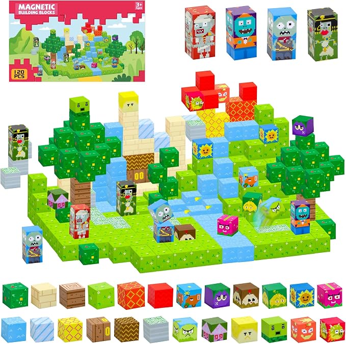 SKTMYY Magnetic Blocks-120pcs Game Magnetic Building Blocks for Kids Ages 4-8, STEM Sensory Magnet Blocks Cubes Toys for Toddlers Boys & Girls