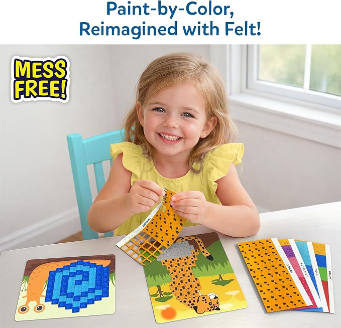 Skillmatics Felt Fun – Animals, Mosaic Art & Craft Activity, Gift for Kids | Reusable Color Matching Activity, Mess-Free, Travel Toy, Arts & Crafts, Fine Motor Skills, Girls & Boys Ages 3, 4, 5, 6, 7, 8